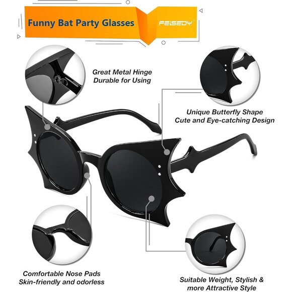 Women Men Funny Sunglasses Butterfly Shaped Bat Shades for Halloween and Party - Picture 4 of 7